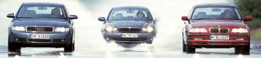3 4-wheel-drive sedans: 330ix, A4 3.0 quattro, and X-Type 3.0